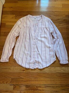 Old Navy V Neck Henley Multi Stripe Pale Pink Top Sz S